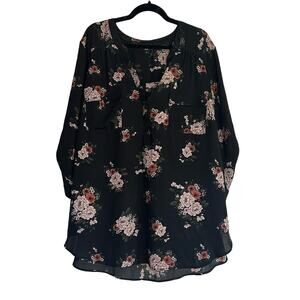 Torrid Harper Georgette Pullover 3/4 Sleeve Blouse Floral Black Pink Size 5